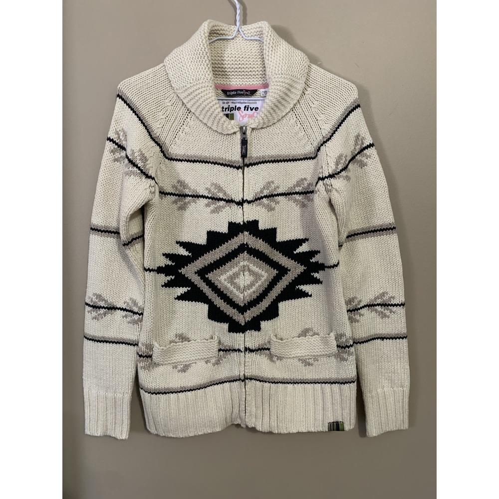 Triple Five Soul Cowichan Style Cardigan Sweater Women's L  (Fits‎ Smaller)